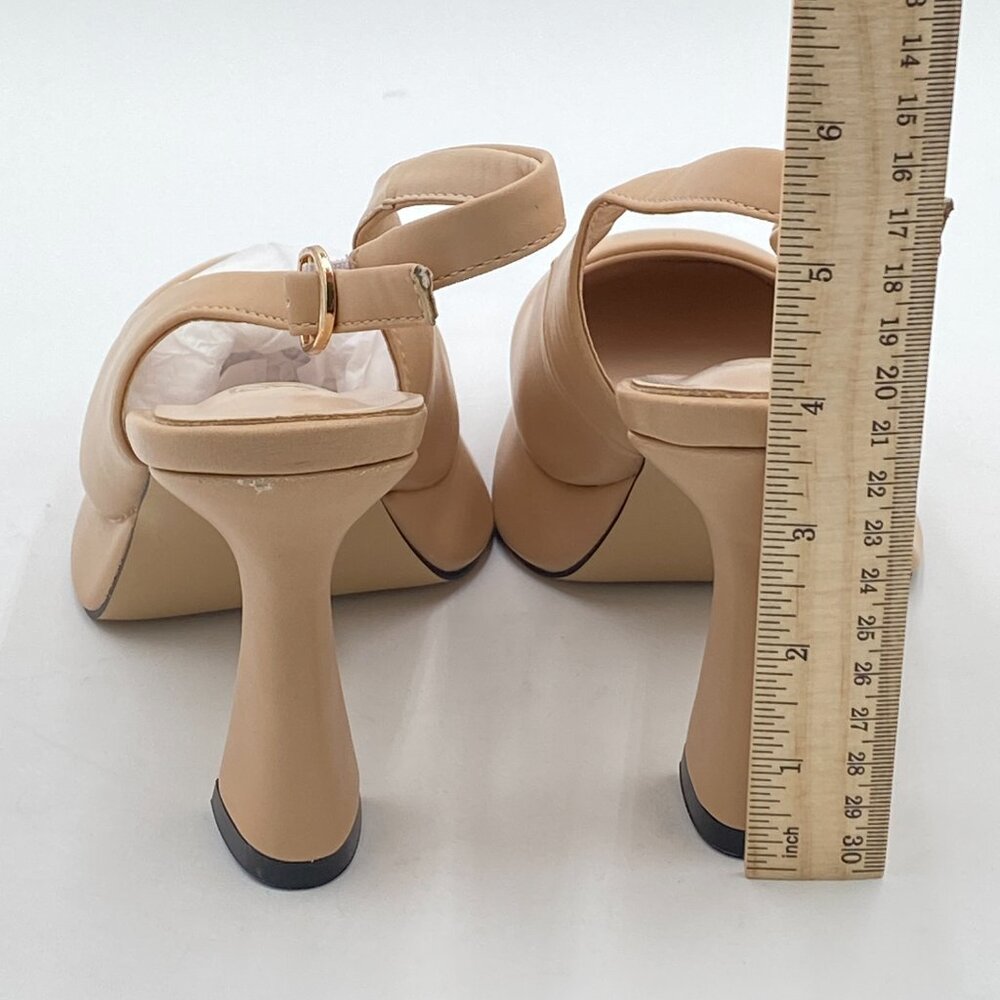 Women Platform Closed Square Toe Pumps Block High Heels Ankle Backstrap - Picture 5 of 8